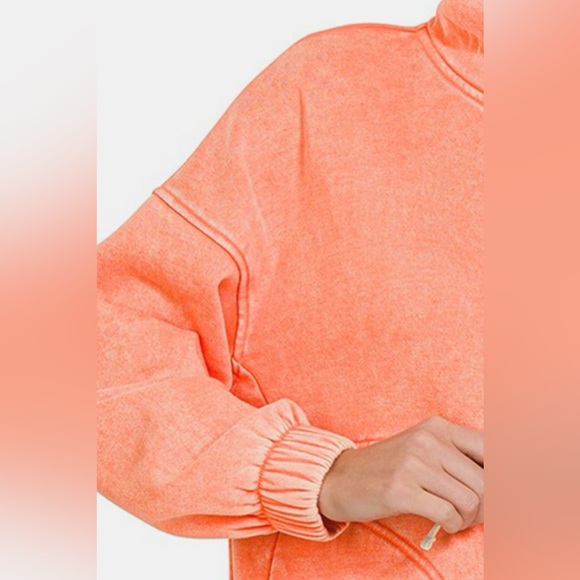 🔥SOLD OUT- Zenana Drawstring Half Snap Dropped Shoulder Hoodie - Picture 3 of 3